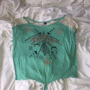 teal top with lace